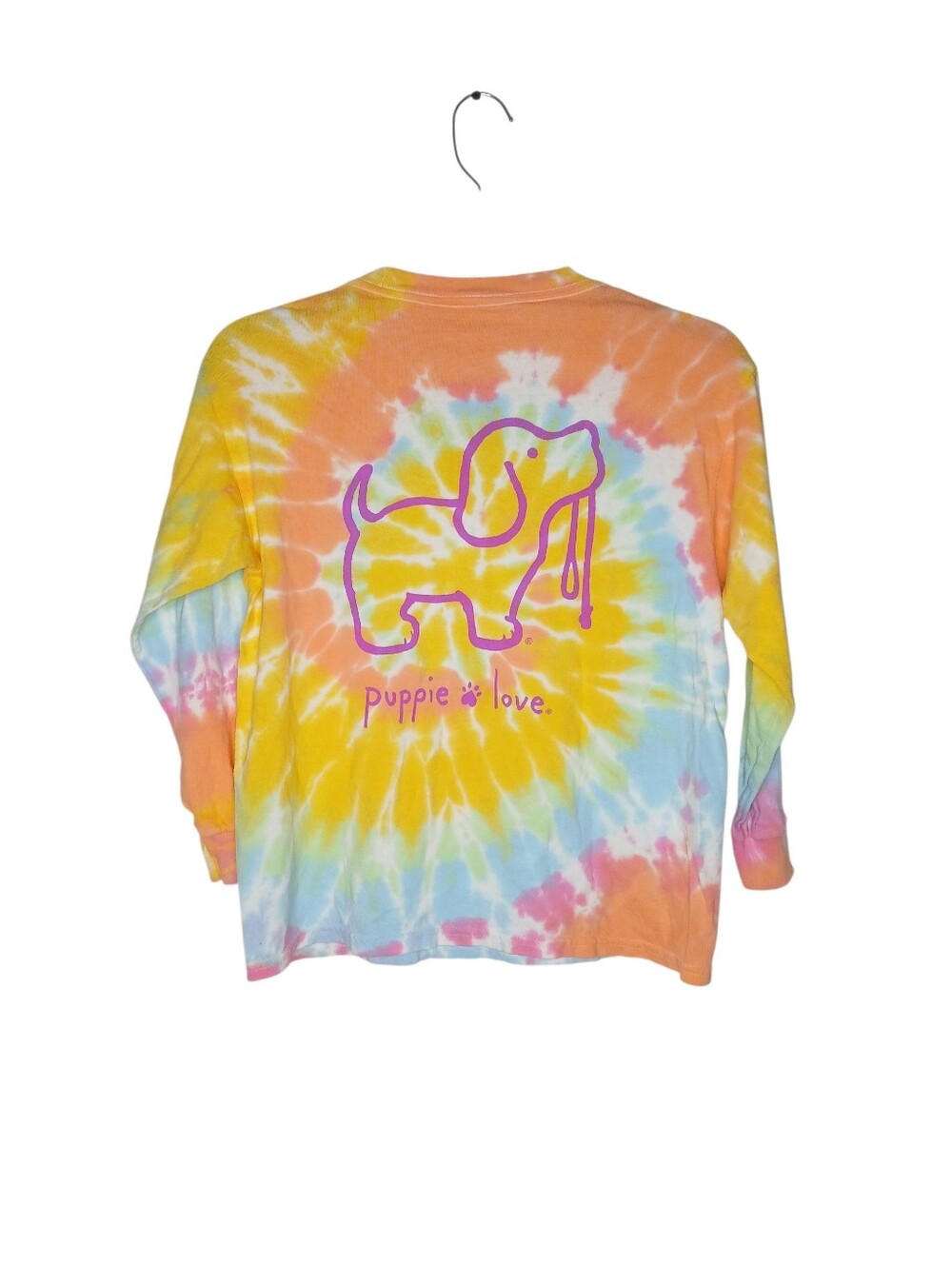 Puppie Love Kids Long Sleeve Tie-Dye Tee in Yellow, Orange & Blue